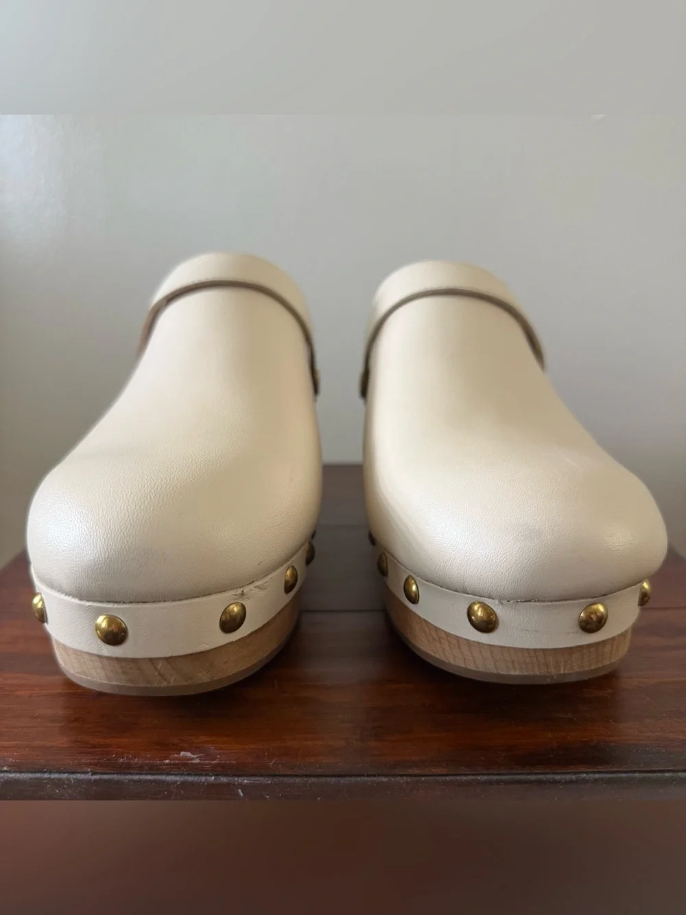 J.Crew Leather Studded Convertible Platform Clogs - Cream